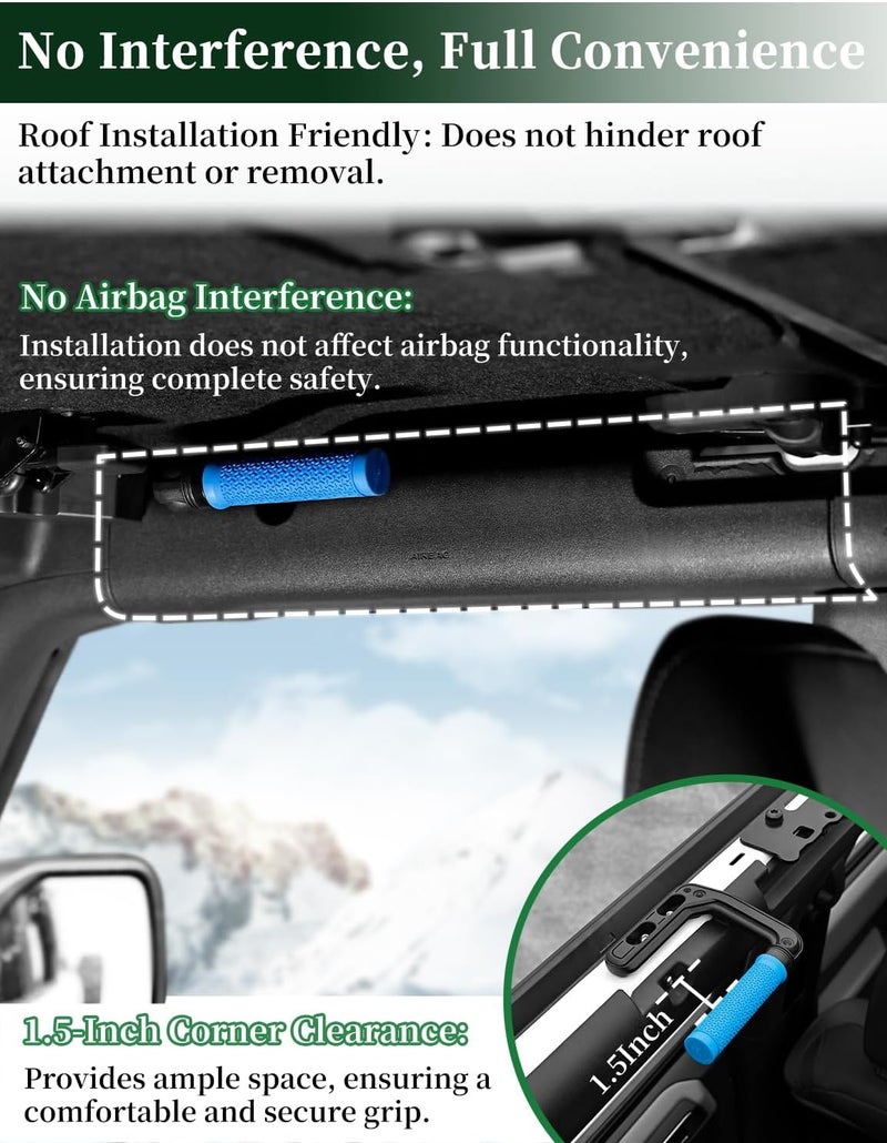 JROAD Bronco Aluminum Grab Handles Roll Bar Non-Slip Grip HandlesCompatible with Ford Bronco 2021-2025 Front or Rear Seat 4 Door Soft/Hard Top,Bronco Raptor Interior Accessories （2PCS/Blue） - Image 4